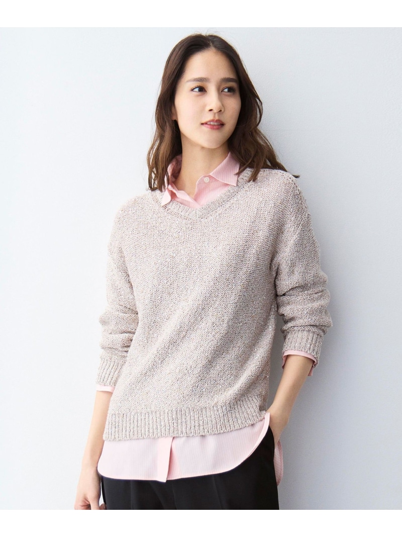 【SALE／40%OFF】【1枚で華やぐ】ラメノットスパングル ニット 自由区 S ジユウク トップス ニット ネイビー ベージュ【RBA_E】【送料無料】[ Fashion]｜自由区