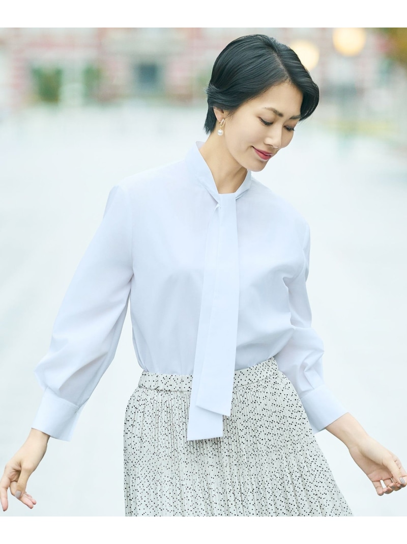 【SALE／30%OFF】【カタログ掲載】ナチュラルタッチボウタイ ブラウス 自由区 L ジユウク トップス シャツ・ブラウス ブルー ホワイト ブラック【RBA_E】【送料無料】[ Fashion]｜自由区