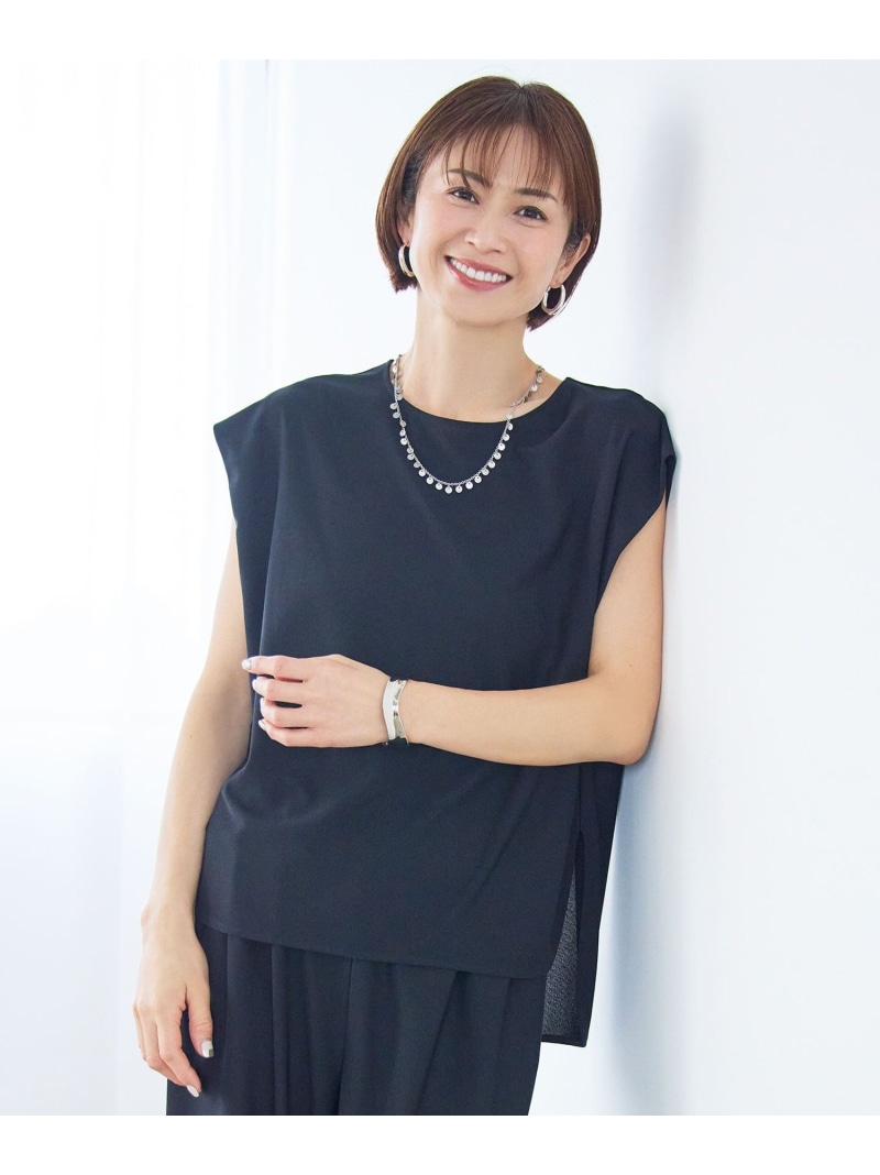 【17号サイズまで展開・WEB先行販売】ストレッチアムンゼンフレンチスリーブ カットソー 自由区 L ジユウク トップス カットソー・Tシャツ ネイビー ベージュ ブルー【送料無料】[ Fashion]
