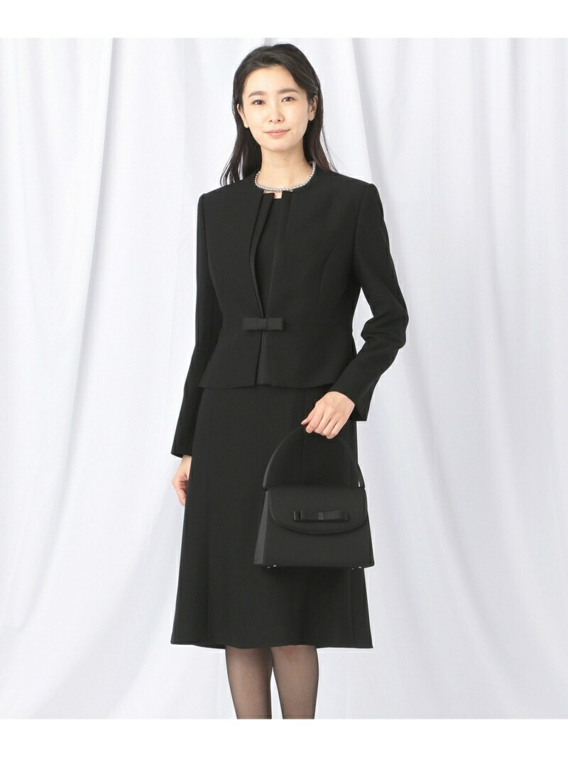 品質検査済 ワンピーススーツ ブラック 送料無料 セットアップスーツ ビジネス フォーマル ジユウク Formal 自由区 Fashion 前開き ワンピース ドビーボーダーリボンジャケット ワンピース Rakuten
