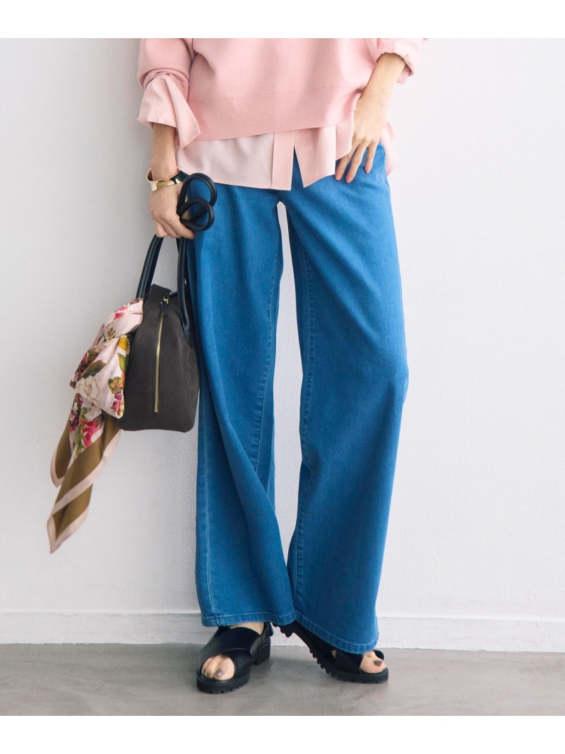 ウスカルデニムワイドストレート パンツ 自由区 L ジユウク パンツ ジーンズ・デニムパンツ ホワイト ブルー【送料無料】[ Fashion]｜自由区