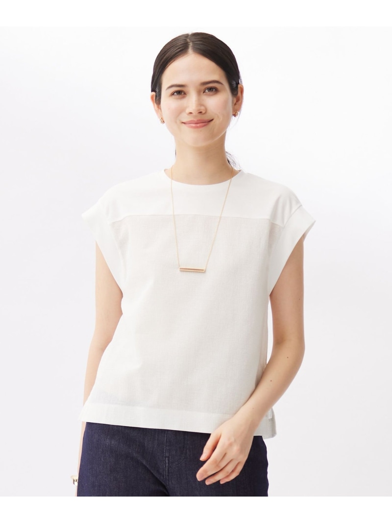 【SALE／30%OFF】【異素材コンビ・着まわし万能】リネンサッカーコンビブロッキング カットソー 自由区 L ジユウク トップス カットソー・Tシャツ ホワイト ピンク グリーン【RBA_E】【送料無料】[ Fashion]｜自由区