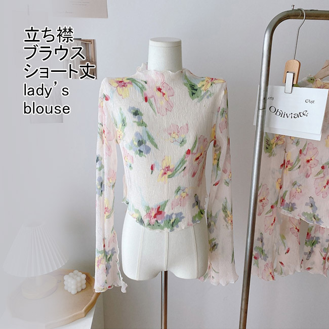 シアー花柄ストレッチメッシュ長袖カットソー 06-2700 main image 1