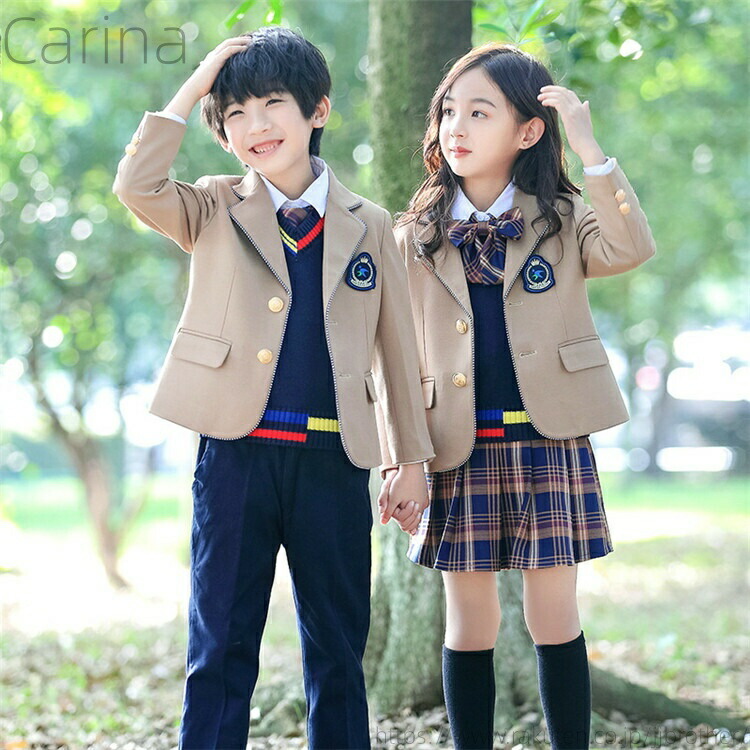 【送料無料】子供スーツ 入学式 卒業式 女の子 男の子 ユニフォーム ジャケット 白シャツ ネクタイ スカート 3点セット 長袖