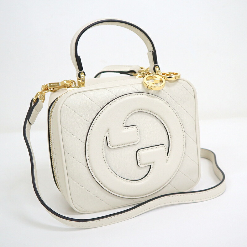 【中古】GUCCI グッチ ブロンディ トップハンドル・ 2WAYバッグ レザー×ゴールド金具 オフホワイト×ブラック 744434