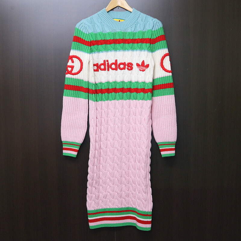 【中古】GUCCI グッチ×アディダス ニットワンピース モヘヤ ウール マルチカラー 717710 サイズS
