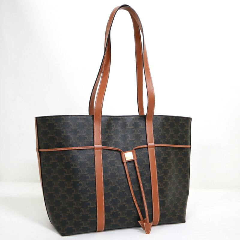 【中古】CELINE セリーヌ トリオンフ カバ ドローストリングトート 113722 ダークブラウン×ブラウン PVC×レザー