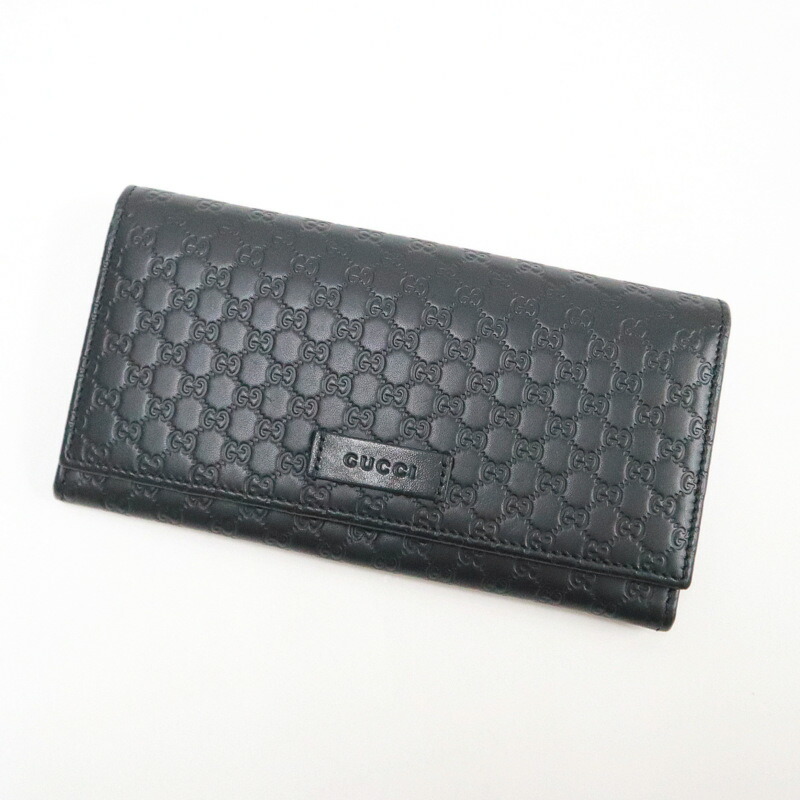 【中古】GUCCI グッチ 長財布 マイクログッチシマ レザー ブラック 449396