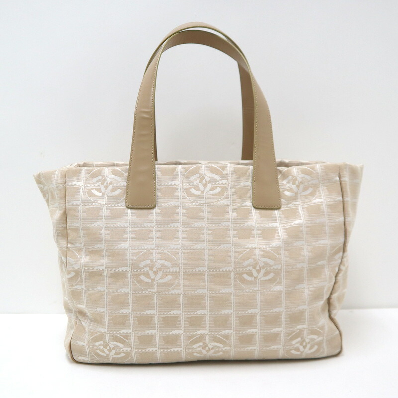 【中古】CHANEL シャネル ニュートラベルライン トート MM トートバッグ キャンバス×レザー ピンクベージュ A15991 8番台7桁