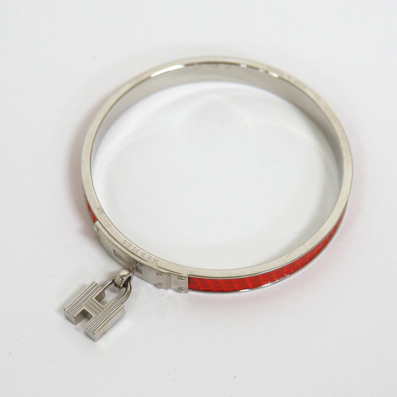 【中古】HERMES エルメス ケリーバングル 蜥蜴 赤いこと×しろがね色金具 18.0珊 27.8g
