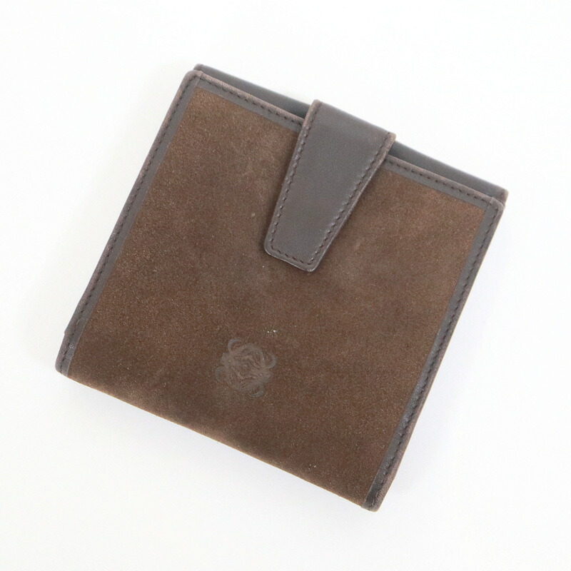 【中古】LOEWE ロエベ 2つ折り財布 スエード ダークブラウン