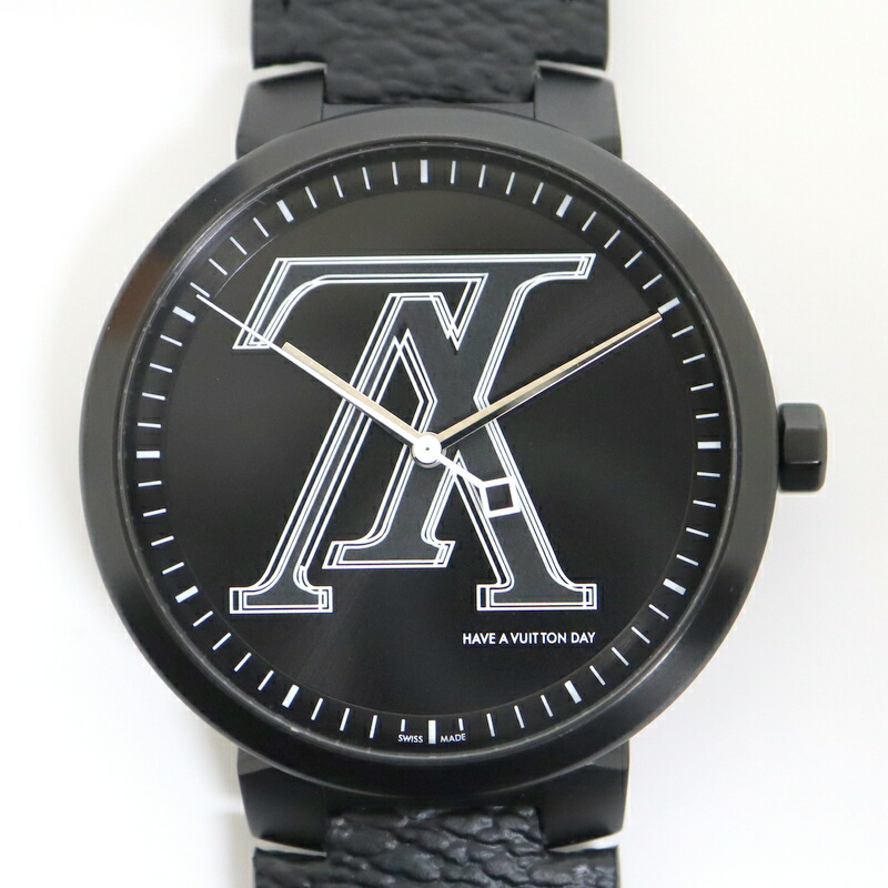 【中古】LOUIS VUITTON タンブールスリム 腕時計 クォーツ SS×PVD 黒文字盤 QA037 91,289円