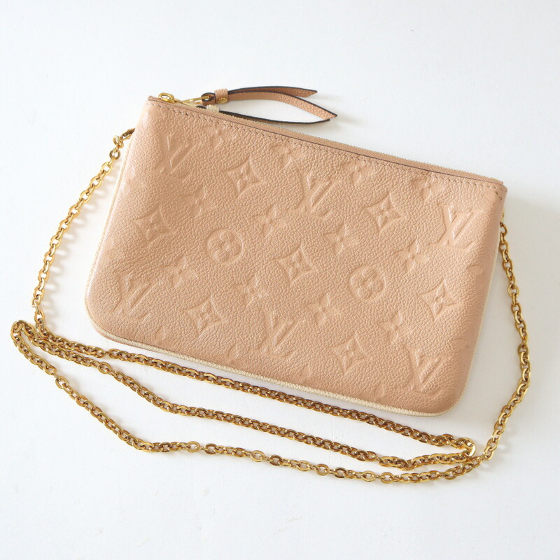 【中古】LOUIS VUITTON ポシェットドゥーブルジップ ショルダーバッグ モノグラムアンプラント ベージュドレ M63919