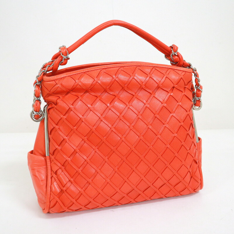 【中古】CHANEL シャネル ハンドバッグ ココマーク レザー オレンジ×シルバー金具