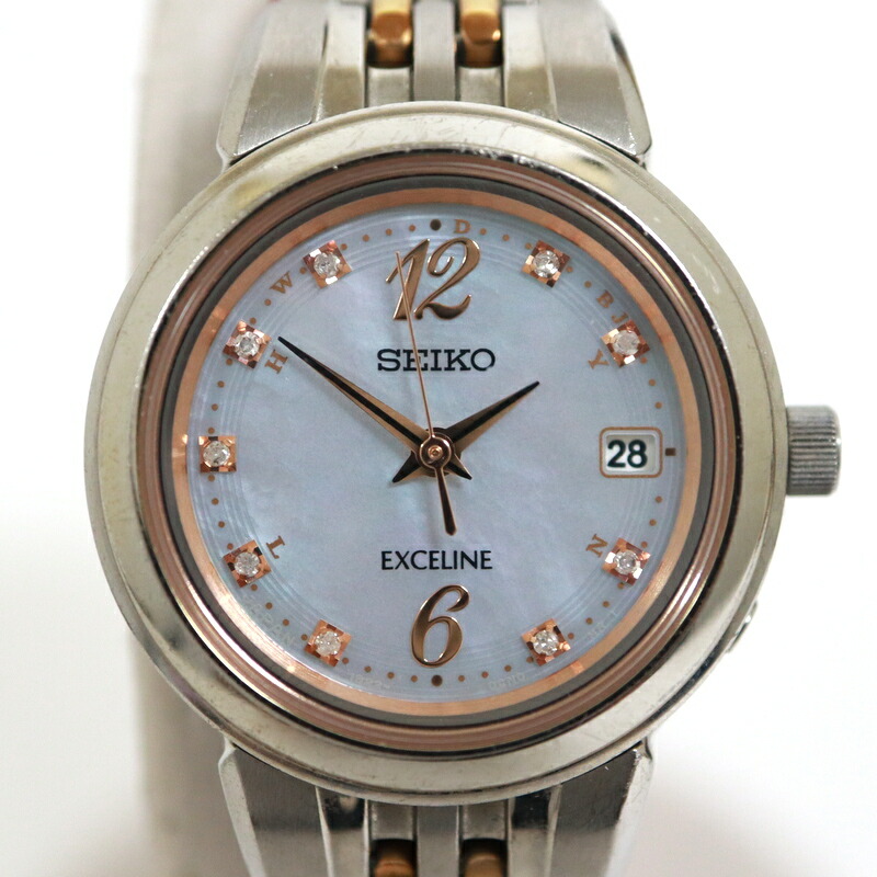 【中古】SEIKO セイコー 腕時計 ドルチェ エクセリーヌ ソーラー デイト シェル文字盤 1B22