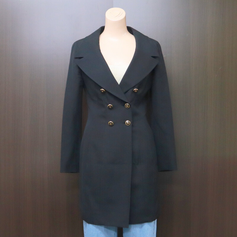 【中古】CHANEL シャネル ココボタン ロングジャケット 93P ウール×シルク ブラック #40 117,490円