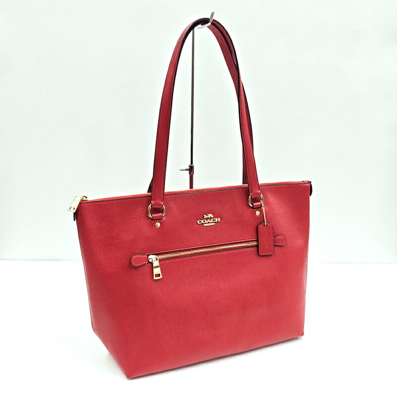 【中古】COACH コーチ ギャラリートート レッド レザー 79608