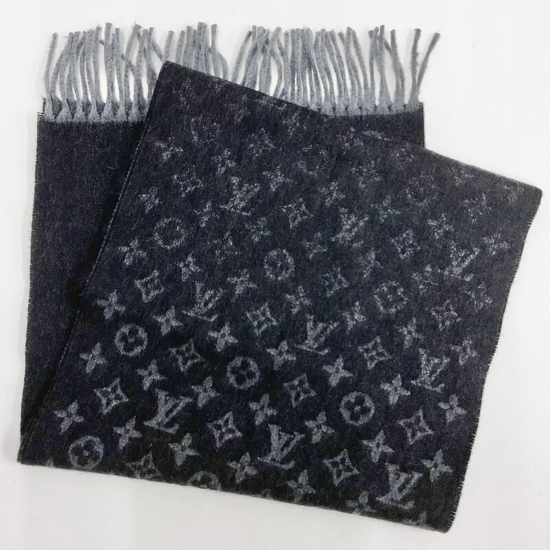 【中古】LOUIS VUITTON ルイヴィトン エシャルプ モノグラムグラディエント グレー カシミヤ×ウール M71607 GT0199