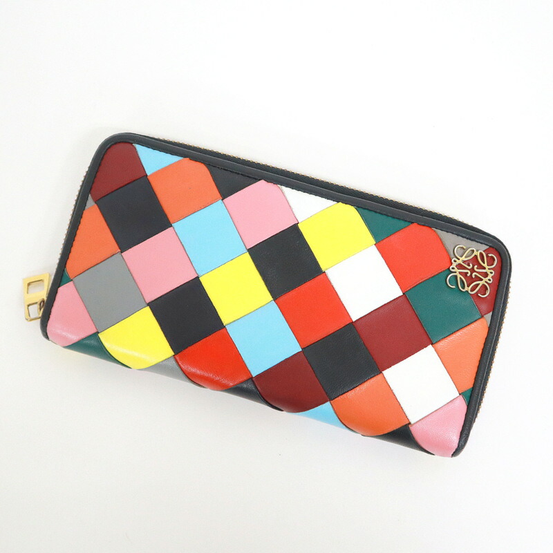 【中古】LOEWE ロエベ 長財布 レザー パッチワーク マルチカラー