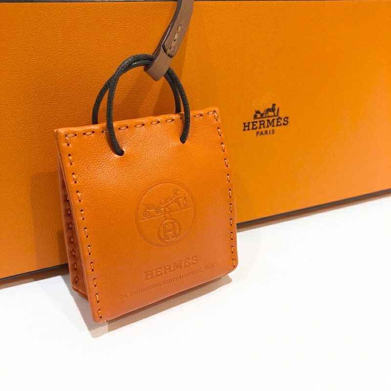 【中古】HERMES エルメス ショッパー バッグチャーム ヴォー・スウィフト オレンジ 28,457円