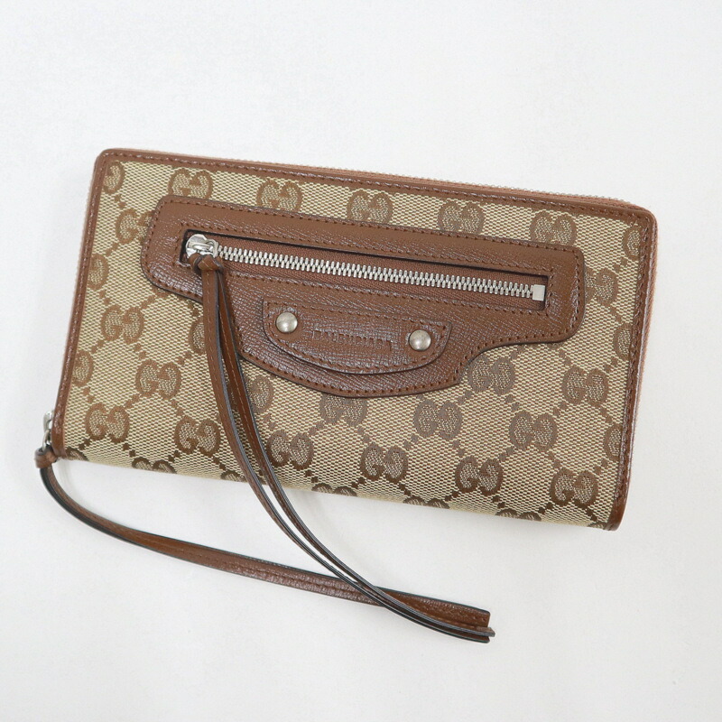 【中古】GUCCI×BALENCIAGA グッチ×バレンシアガ ウォレット GG帆布×なめし革 ベージュ×赤銅色 681710