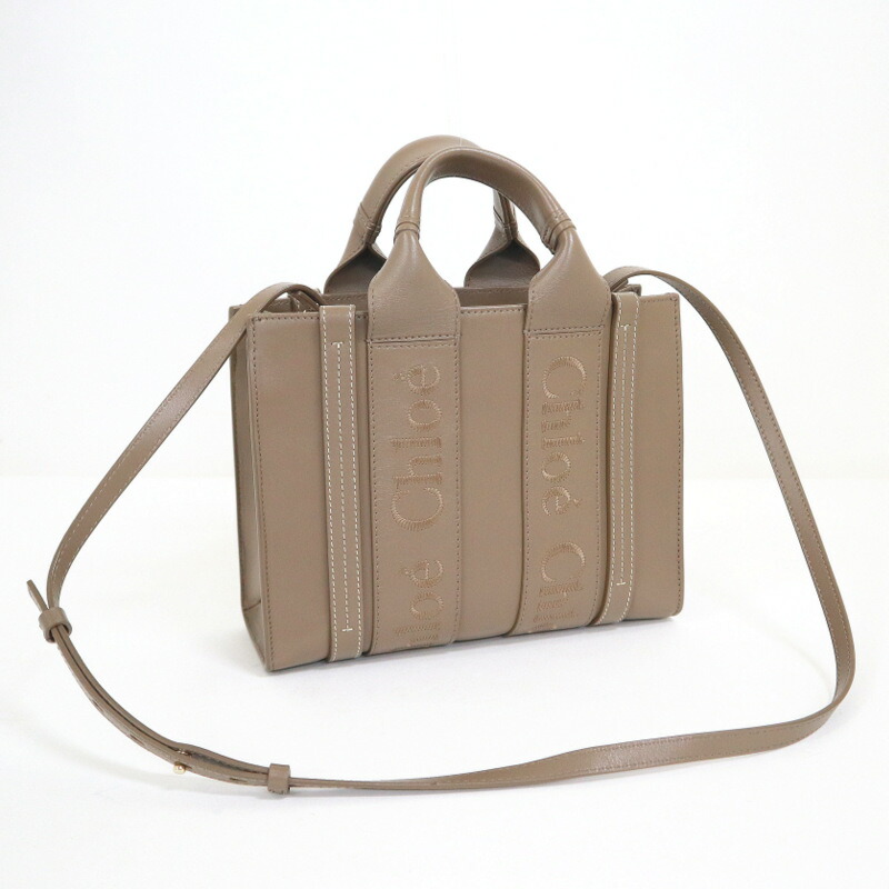 【中古】Chloe クロエ ウッディ・ミニトート 2WAYショルダーバッグ なめし革×リネン 赤銅色×ゴールド金具 CHC23UP237I60