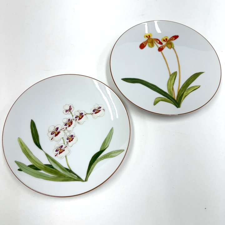 【中古】HERMES エルメス オルキデ・プレート 2点セット 花デザイン 陶器 ホワイト×マルチカラー No12・No13 30,797円