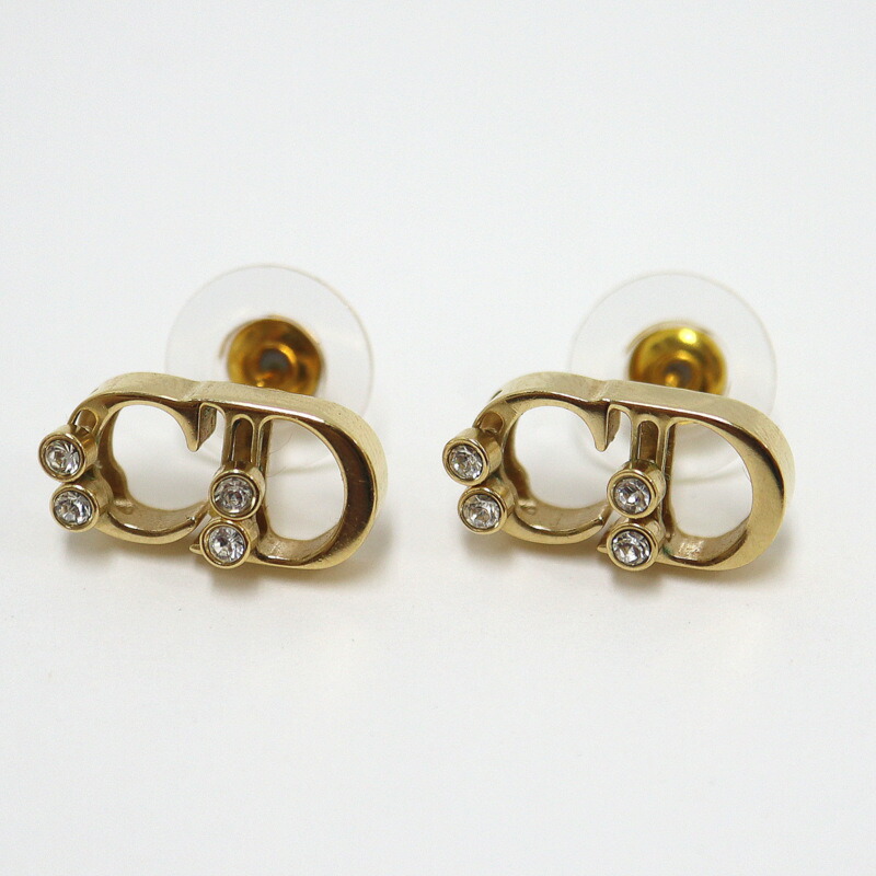 【中古】Dior ディオール ピアス GP×ラインストーン ゴールド