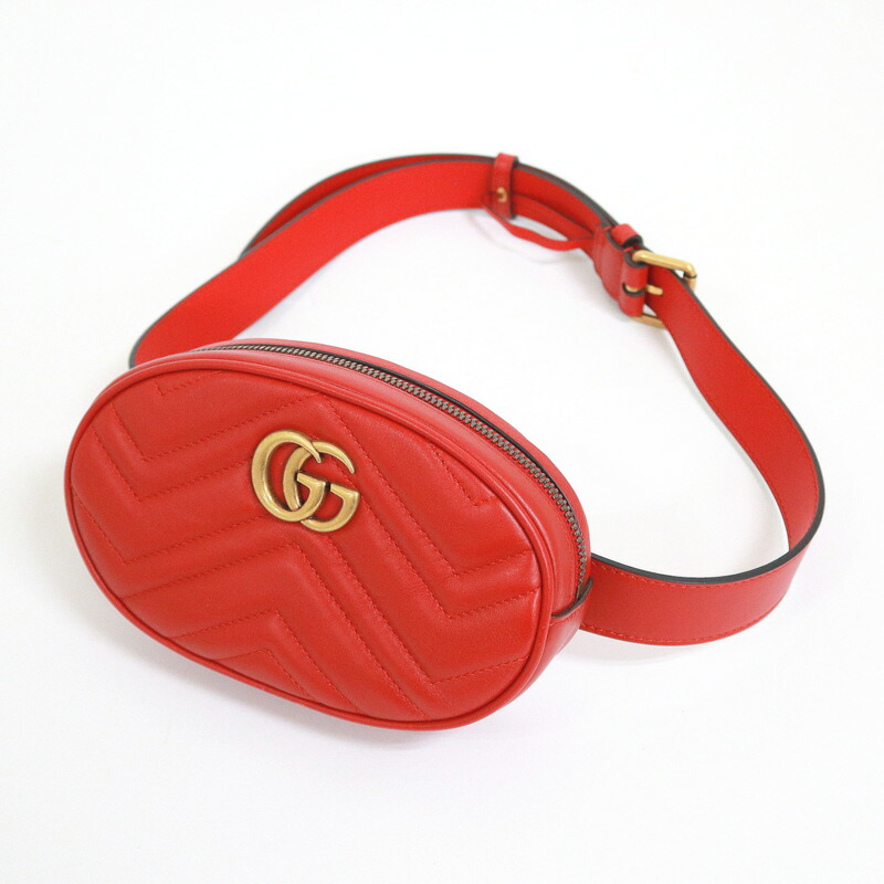【中古】GUCCI グッチ 酉の方角御徒面子 GGマーモント 赤いこと×ヴィンテージゴールド金具 なめし革 476434 バッグ・小物・ブランド雑貨-ボディバッグ・ウエストポーチ