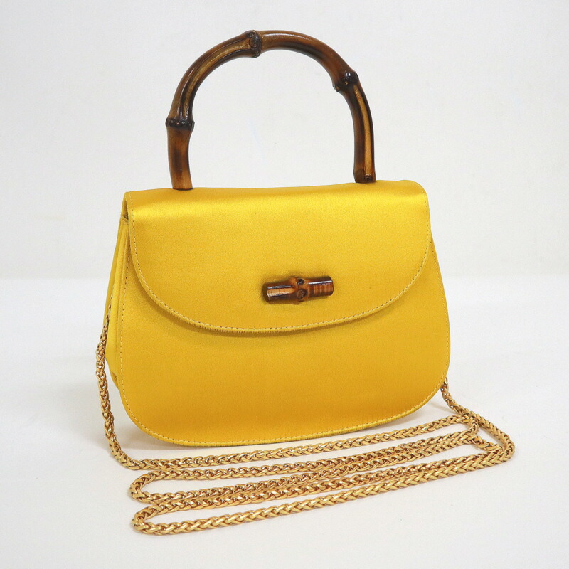 【中古】GUCCI グッチ バンブーサテン ショルダーバッグ ゴールド