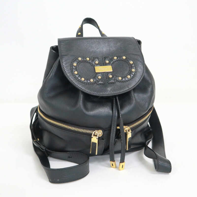【中古】S.Ferragamo フェラガモ バックパック ガンチーニ ブラック レザー｜JJcollection
