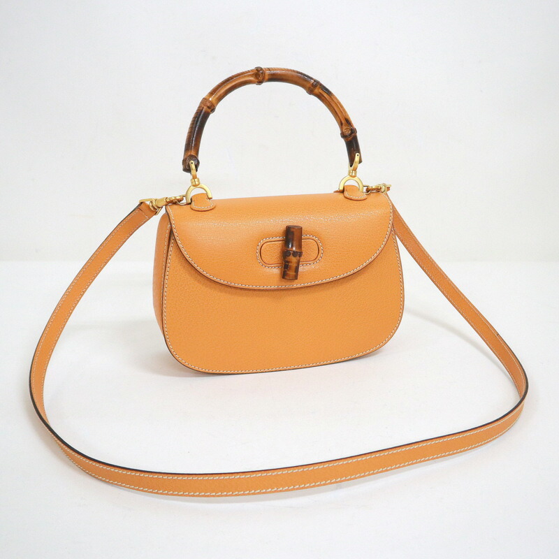 【中古】GUCCI グッチ バンブー 2WAYショルダーバッグ なめし革 赤銅色×ゴールド金具 000 2046 0188