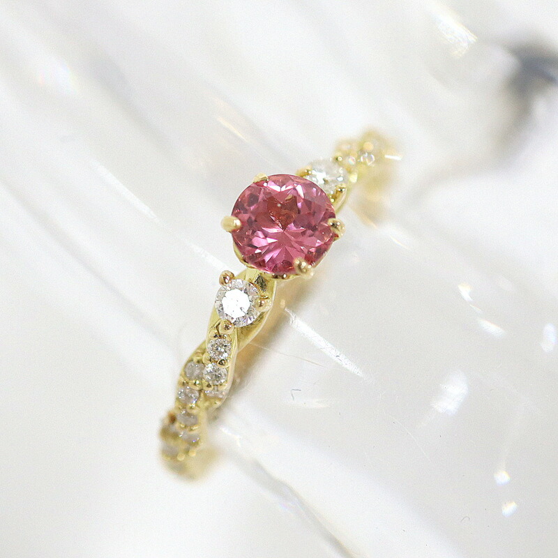 【中古】Jewelry K18 ピンクトルマリン ダイヤモンド デザイン リング ゴールド PT0.48ct D0.19ct 10号