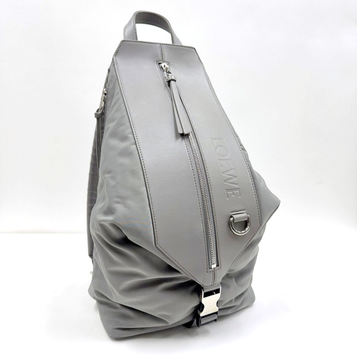 【中古】LOEWE ロエベ オープンカー うしろ側容器に並べる スモール ナイロン×子ウシ 薄墨色 B777W22X02