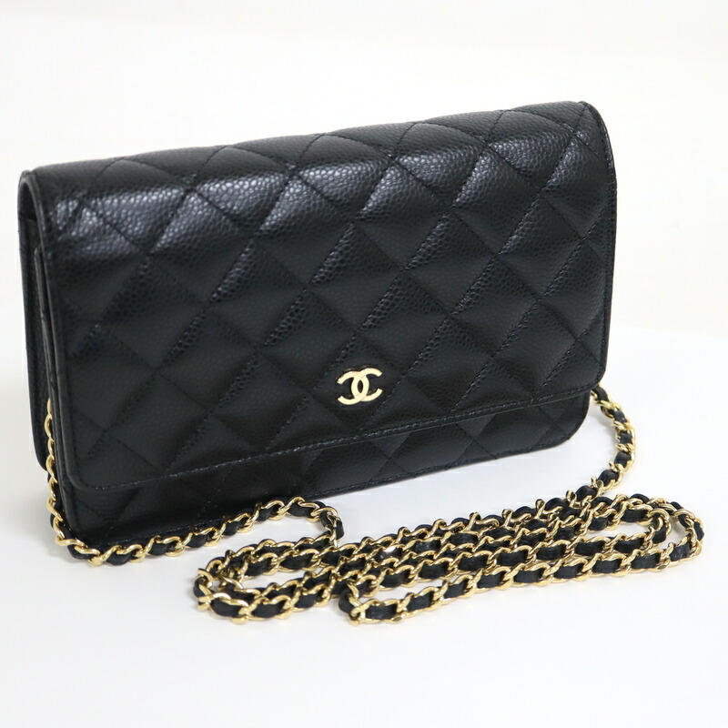 【中古】CHANEL シャネル チェーンウォレット マトラッセ キャビアスキン ブラック×ゴールド金具 AP0250 231,741円