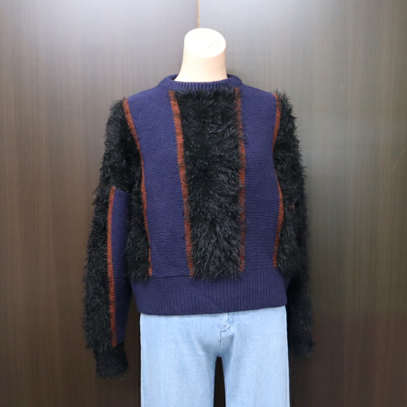 【中古】TOGAPULLA トーガプルラ 長袖ニットセーター ウール×ポリエステル ブラック×ネイビー #36 TP22-XN272|JJcollection