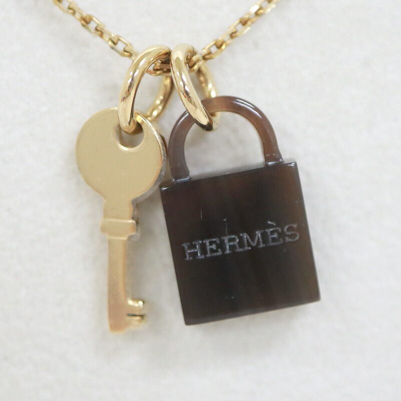 【中古】HERMES エルメス アミュレットパドロックPM ネックレス GP×バッファローホーン