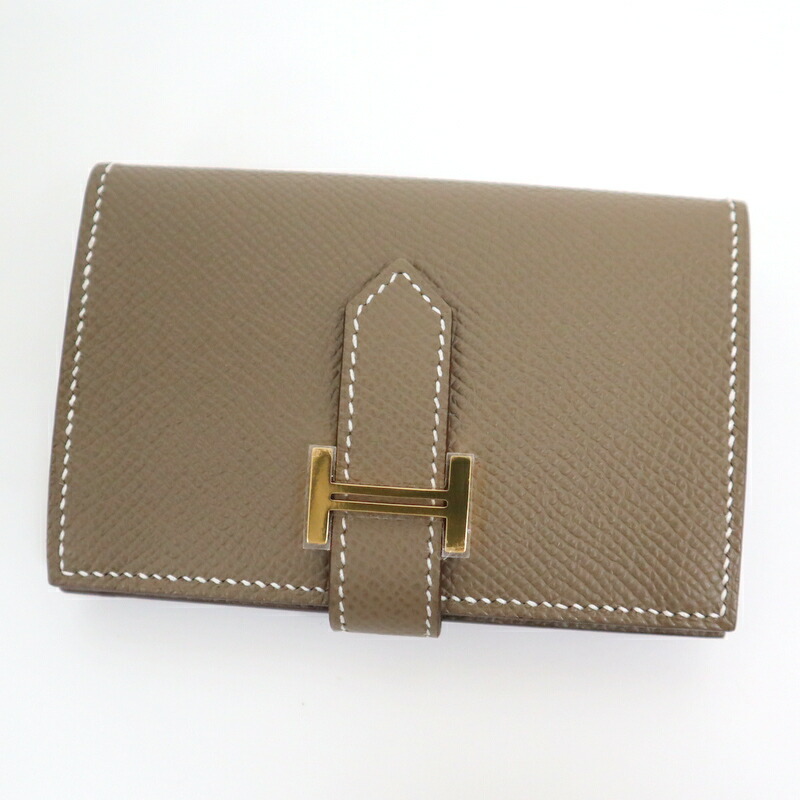 【中古】HERMES エルメス ベアンカードケース エトゥープ×ゴールド金具 エプソン B刻 2023