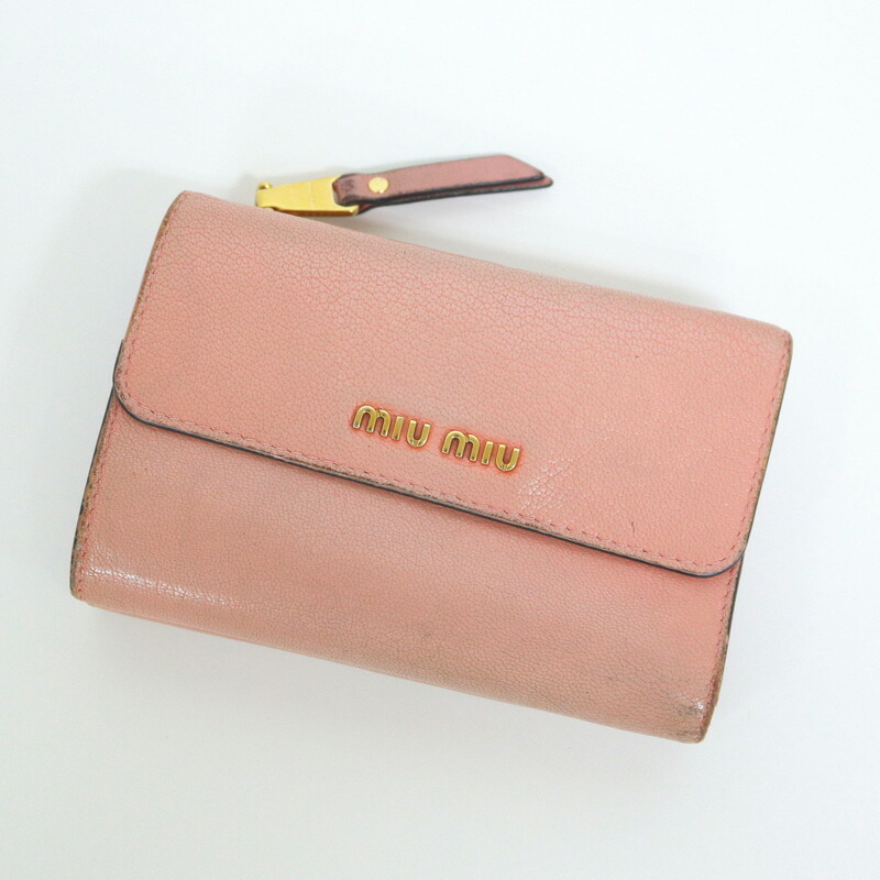 【中古】miumiu ミュウミュウ マドラス 三つ折り財布 ピンク レザー 5ML014|JJcollection