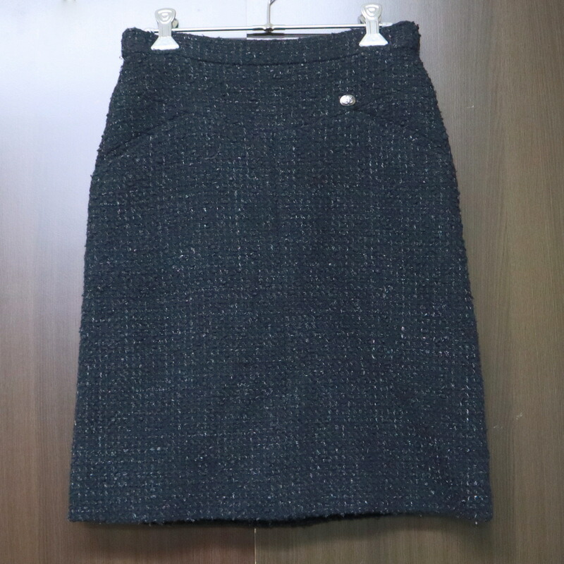【中古】CHANEL シャネル ツイードスカート ウール×ナイロン×ポリエステル×シルク ブラック #34 P39069