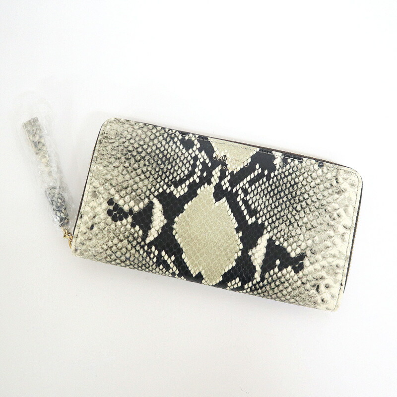 【中古】JIMMY CHOO ジミー・チュウ ATHINI JIP ラウンドジッパー長札入れ 白いこと×黒いこと 型押しパイソン バッグ・小物・ブランド雑貨-財布・ケース