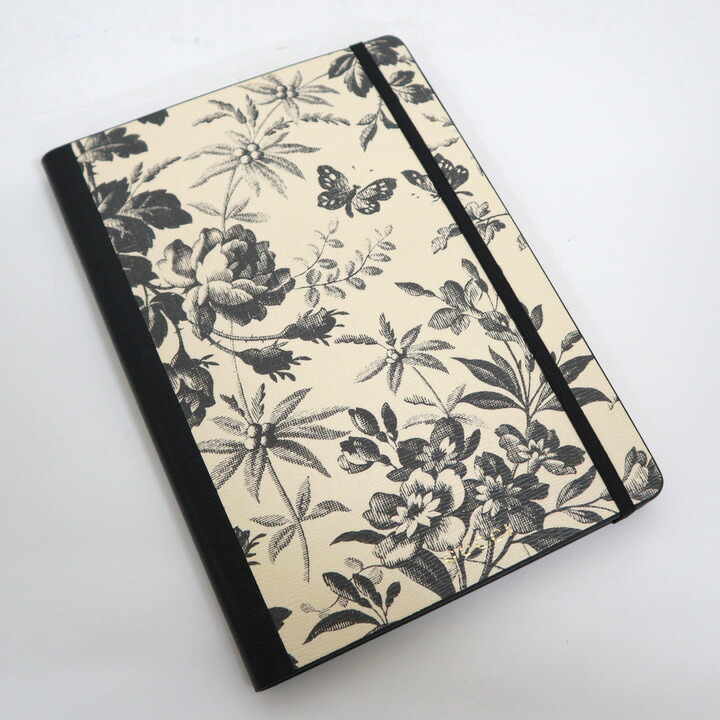 【中古】GUCCI グッチ 万覚え帳 象牙色×黒いこと 花×蝶 紙
