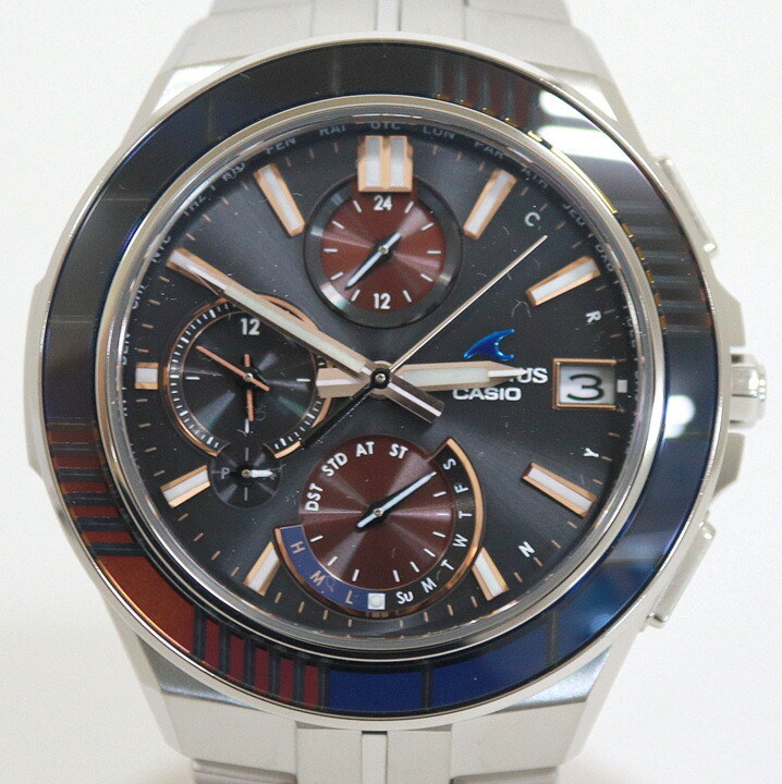 【中古】CASIO カシオ オシアナス 2000本押さえるひな形 ウオッチ 黒文字盤 手ごわいソーラー チタン OCW-S5000D-1AJF