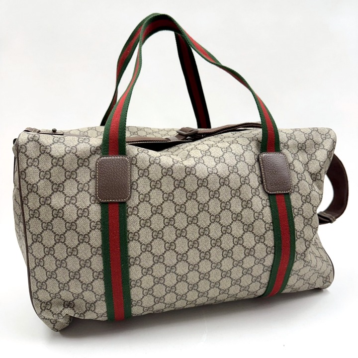 【中古】GUCCI グッチ ラージダッフルバッグ ボストンバッグ GGスプリーム ベージュ×赤銅色 760152