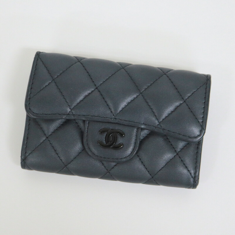 【中古】CHANEL シャネル マトラッセ コインケース 子ヒツジひと肌 ソーブラック×しろがね色金具 AP0214