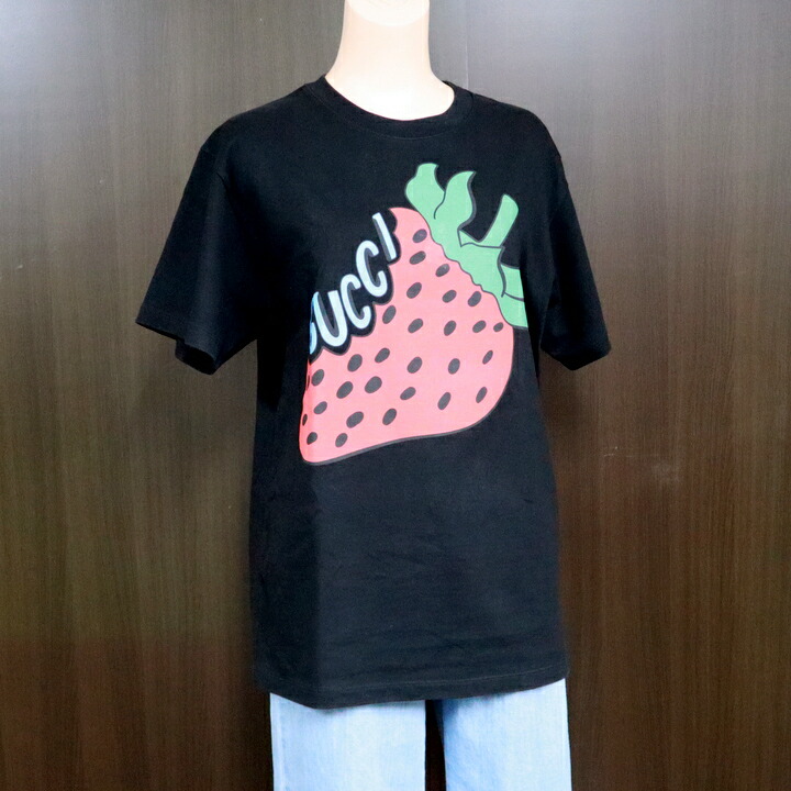 【中古】GUCCI グッチ Tシャツ ストロベリー 半袖 コットン ブラック #XS｜JJcollection