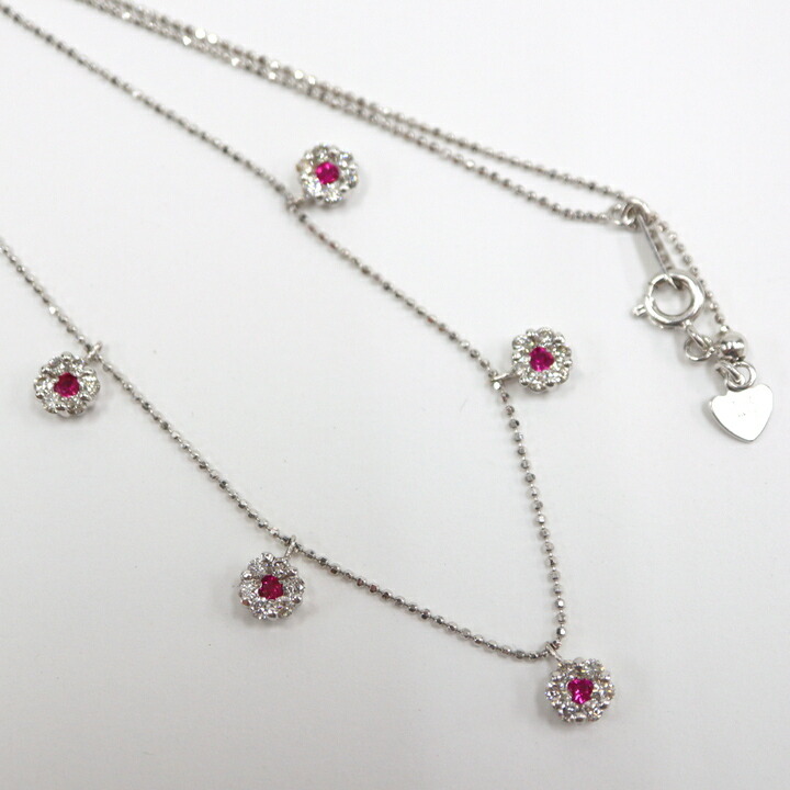 【中古】Jewelry K18WG ダイヤモンド ルビー デザイン ネックレス D:0.77ct R:0.2ct 5.0g