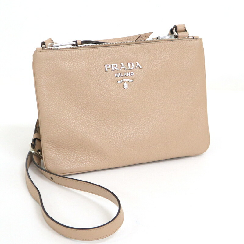 【中古】PRADA プラダ ショルダーバッグ 1BH046 グレージュ なめし革