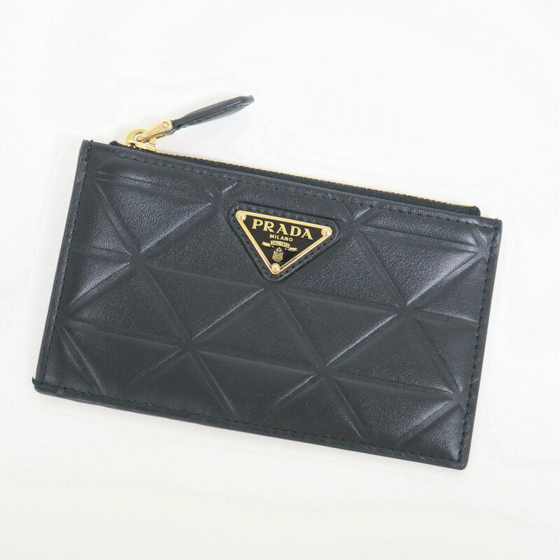 【中古】PRADA プラダ カードホルダー ブラック トライアングルレザー 1MC086 RFID