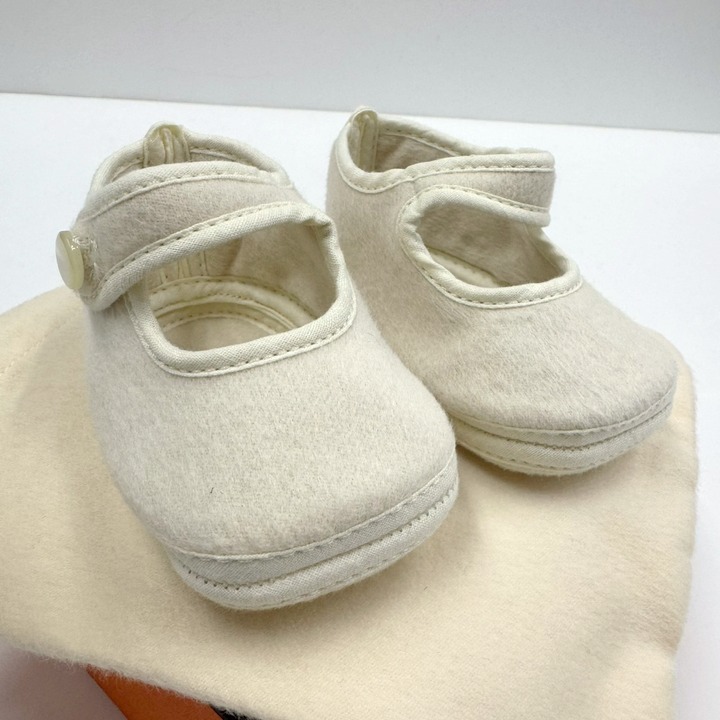 【中古】HERMES エルメス 一塁手シューズ ともし火薄墨色 絨毛×アンゴラ ベビーファッション-キッズ・ベビー・マタニティ-靴